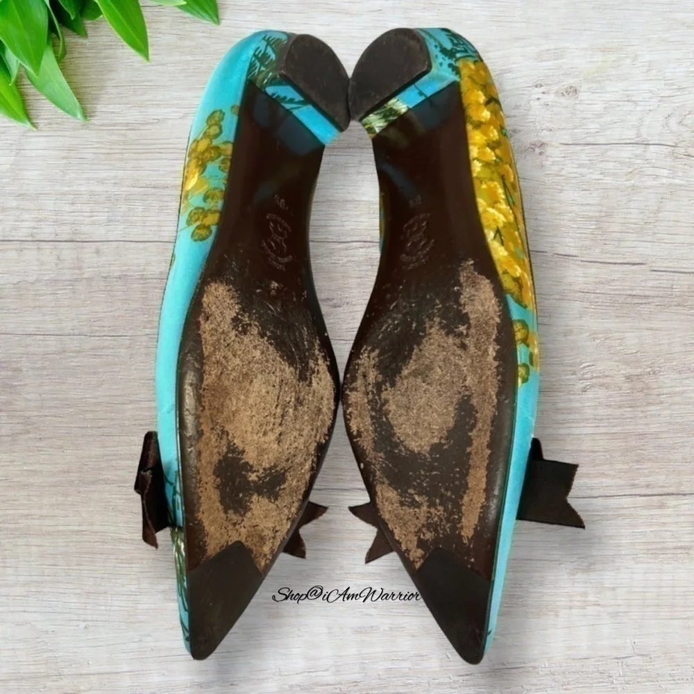 J.Crew RARE floral silk embellished bow pointed toe low heel flats/shoes